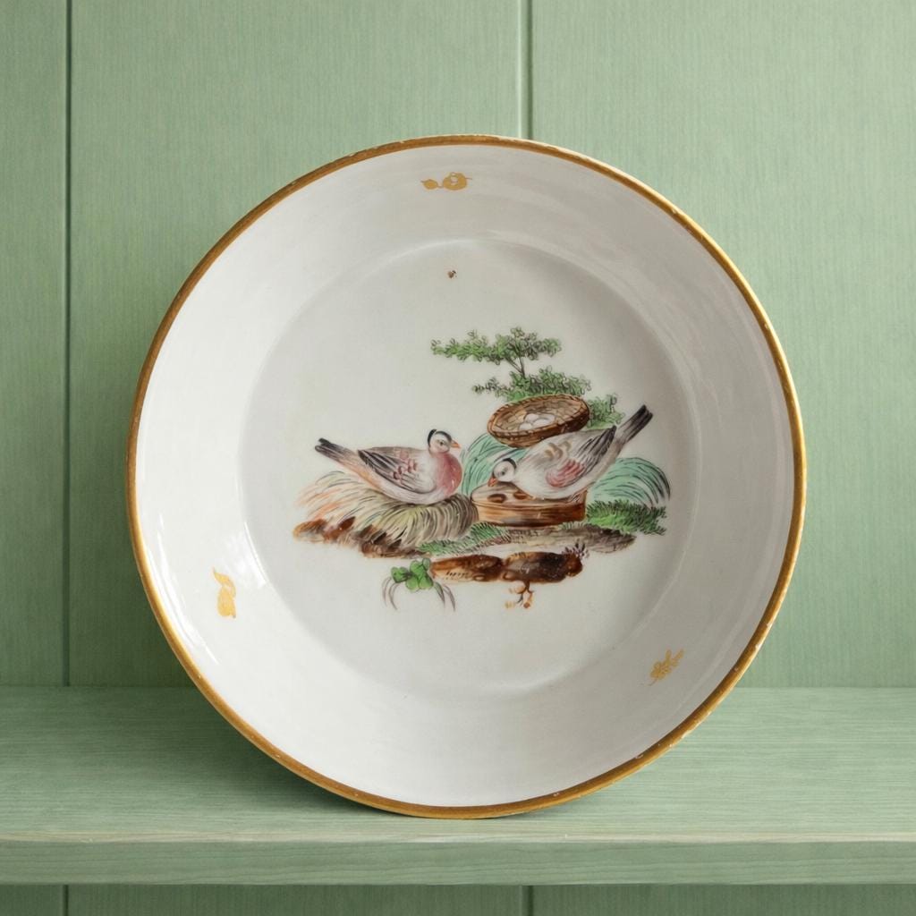 RARE 18th Century Hochst Porcelain Saucer Turtle Dove Bird C 1770
