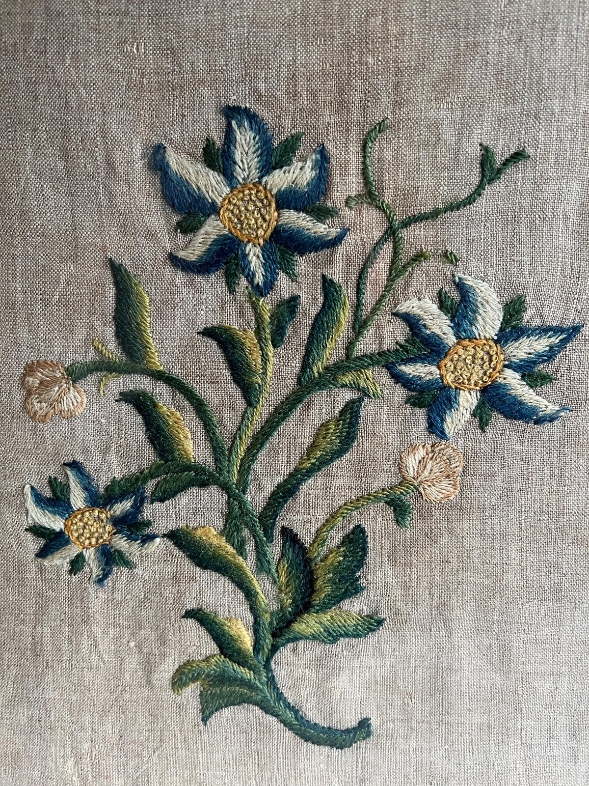 Antique 19th Century Crewelwork Embroidery Panel Circa 1800