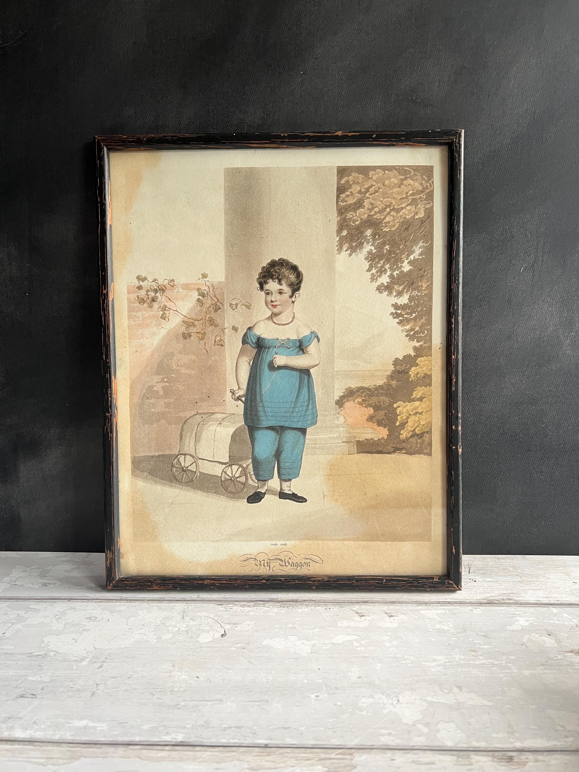 Adorable Georgian Engraving Child And Pull Toy Fly Wagon by James Godby Circa 1810