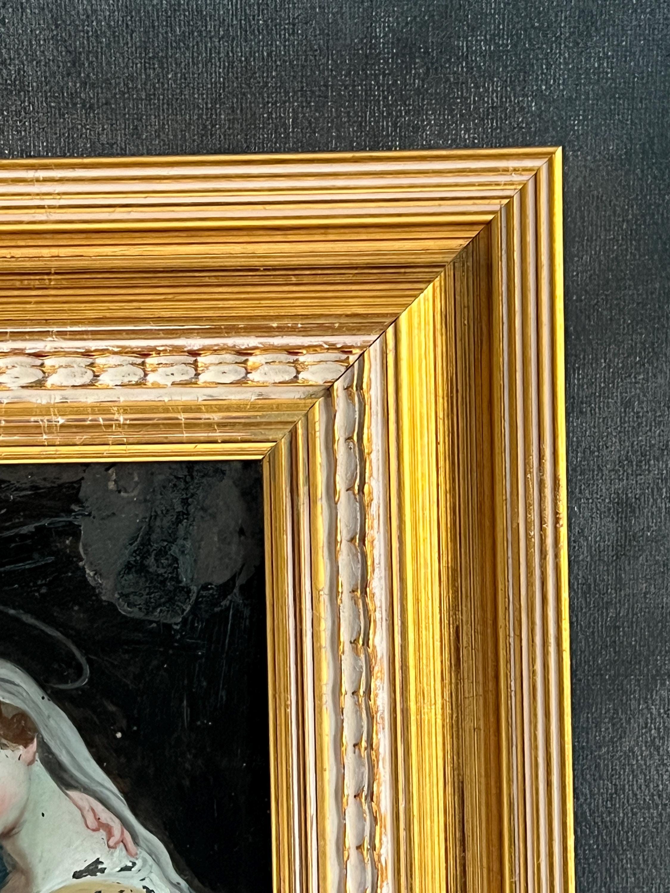 18th Century Georgian Reverse Glass Painting Virgin with Child Circa 1800 Catholic