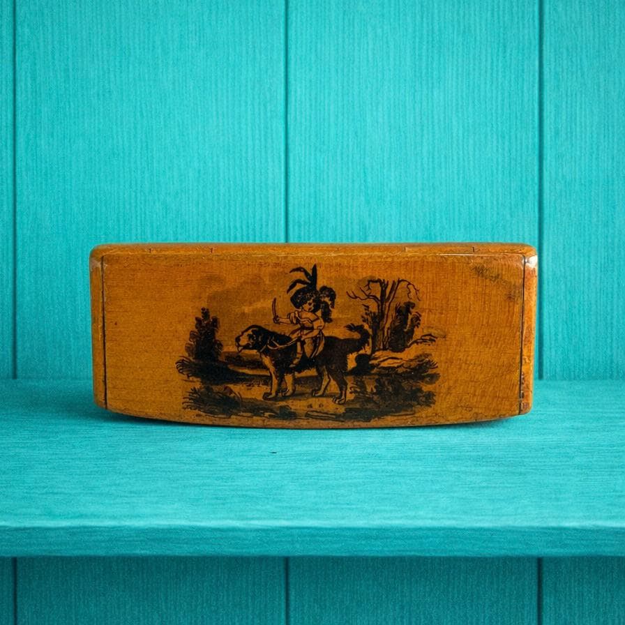 RARE 19th Century Miniature Newfoundland Dog Snuff Box Mauchline Ware The little Jockey C 1850