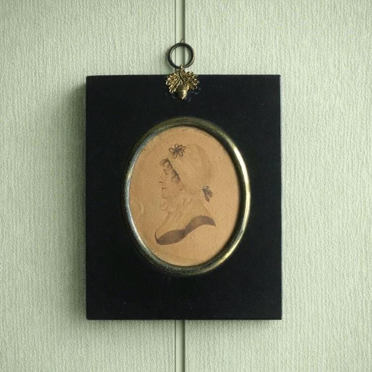 Antique English Portrait Miniature Profile Lady Jane Austen Era C 1810