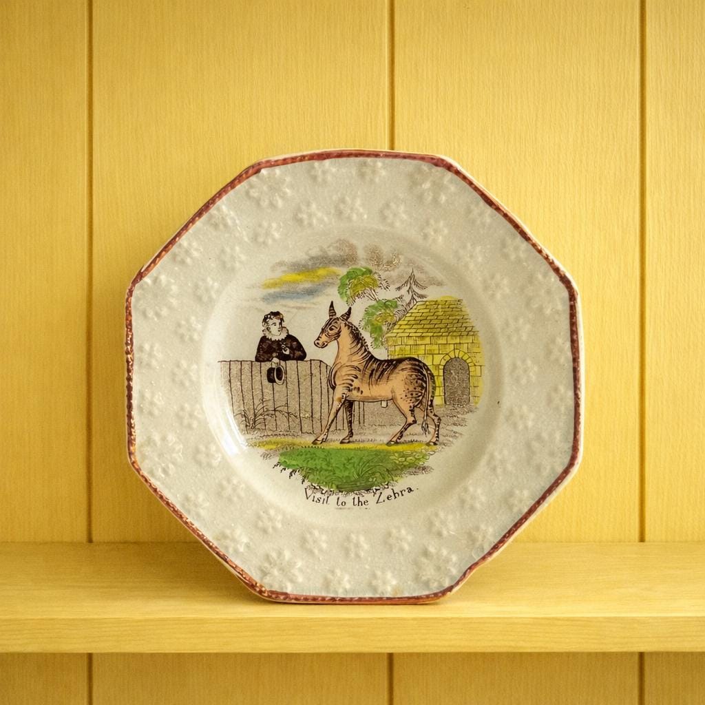Rare Childrens Early Zoo Zebra Plate Nursery Ware Pearlware C 1840 Zoological
