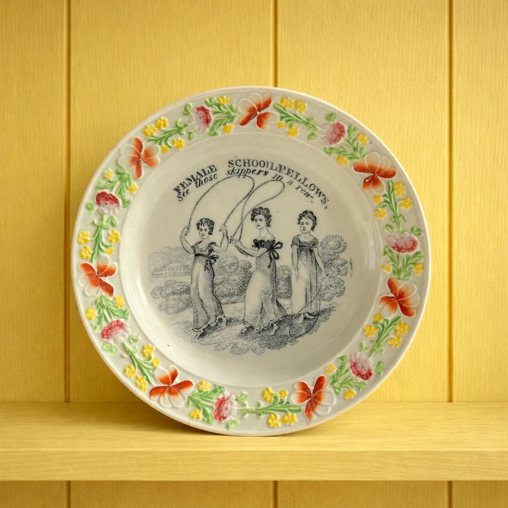RARE Antique Childrens Plate Female Schoolfellows With Provenance C 1820 Female Education