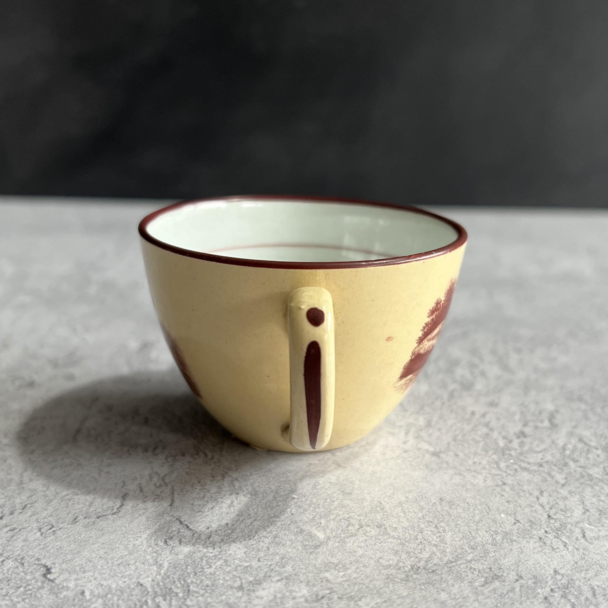 Antique English Drabware Toy Cup and Saucer Adam Buck Mother & Child Circa 1815