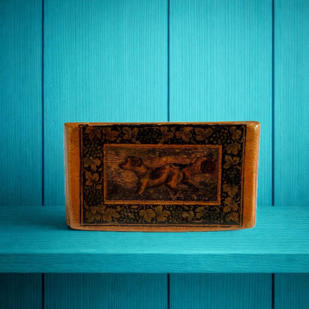 19th Century Small Dog Snuff Box Scottish Mauchline Ware C 1850