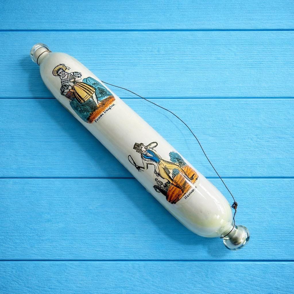 Antique Victorian Decalcomania Rolling Pin Scottish Highlander C 1860
