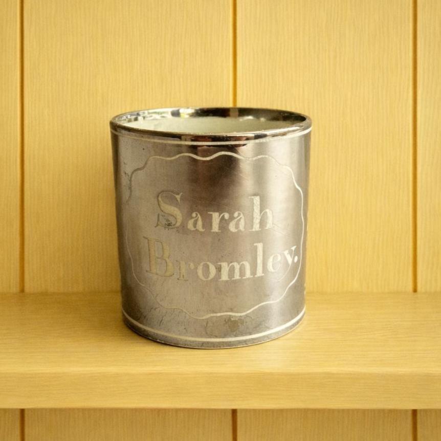 RAREST 19th Century Silver Resist Lustre Mug Sarah Bromley C 1810