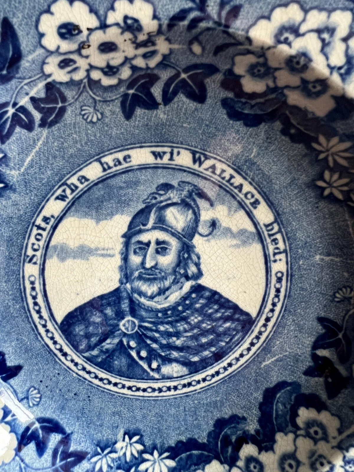 Antique Scottish William Wallace Pearlware Plate Blue and White Transferware Robert Burns Poem C 1820 Great Provenance