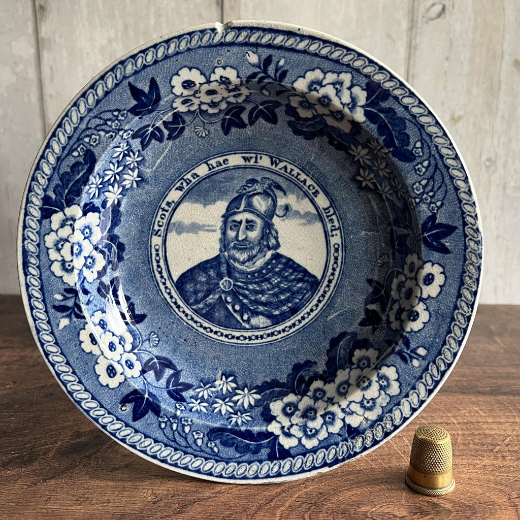 Antique Scottish William Wallace Pearlware Plate Blue and White Transferware Robert Burns Poem C 1820 Great Provenance