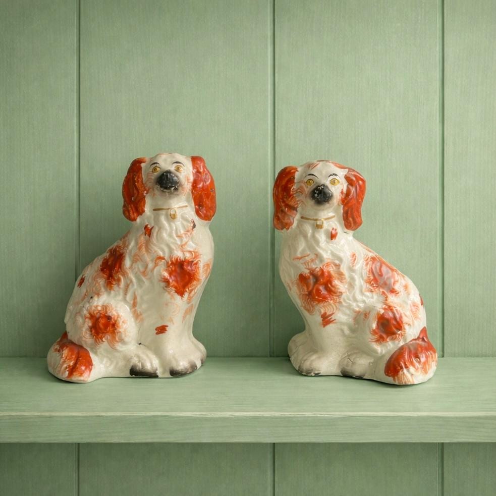 Victorian Pair Staffordshire Dogs Red Fireside Spaniels English C 1870