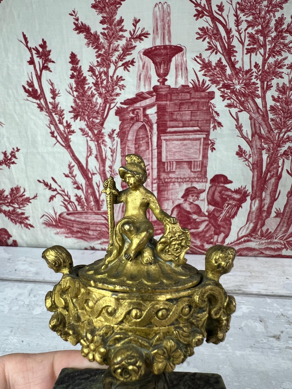 Antique Miniature Gilt Bronze & Marble Paper Weight Bronze Dore Cassolette Napoleon III C 1850