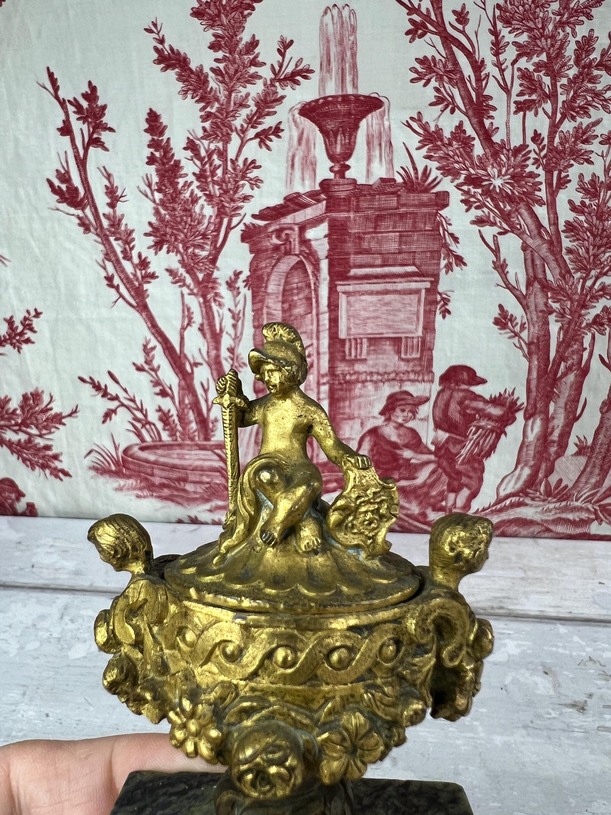 Antique Miniature Gilt Bronze & Marble Paper Weight Bronze Dore Cassolette Napoleon III C 1850