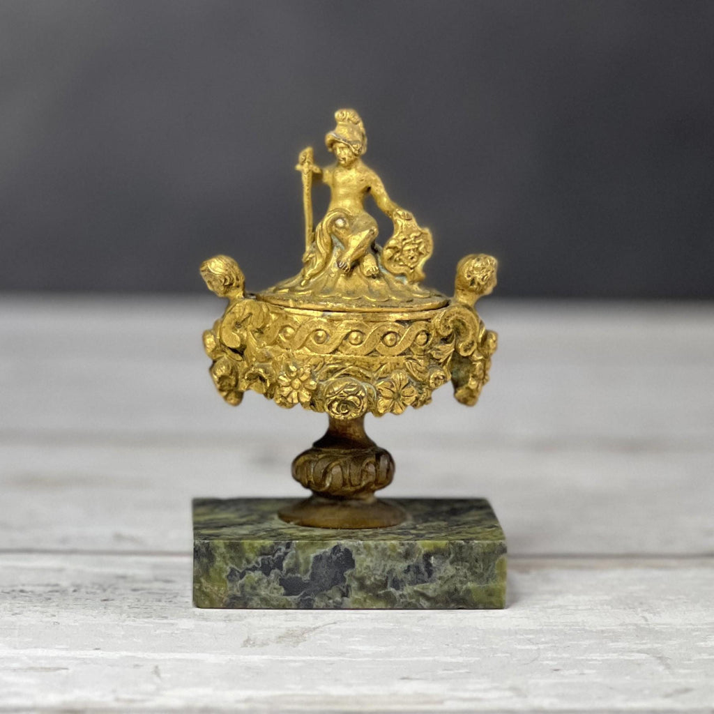 Antique Miniature Gilt Bronze & Marble Paper Weight Bronze Dore Cassolette Napoleon III C 1850