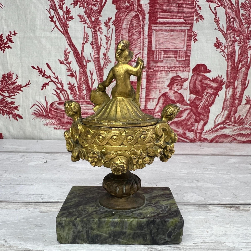Antique Miniature Gilt Bronze & Marble Paper Weight Bronze Dore Cassolette Napoleon III C 1850