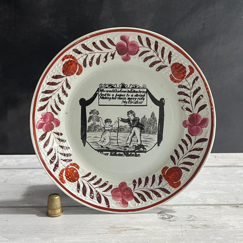Antique Children's Cat Plate Kitten My Brother from Mary Belson Poem C 1812 Georgian
