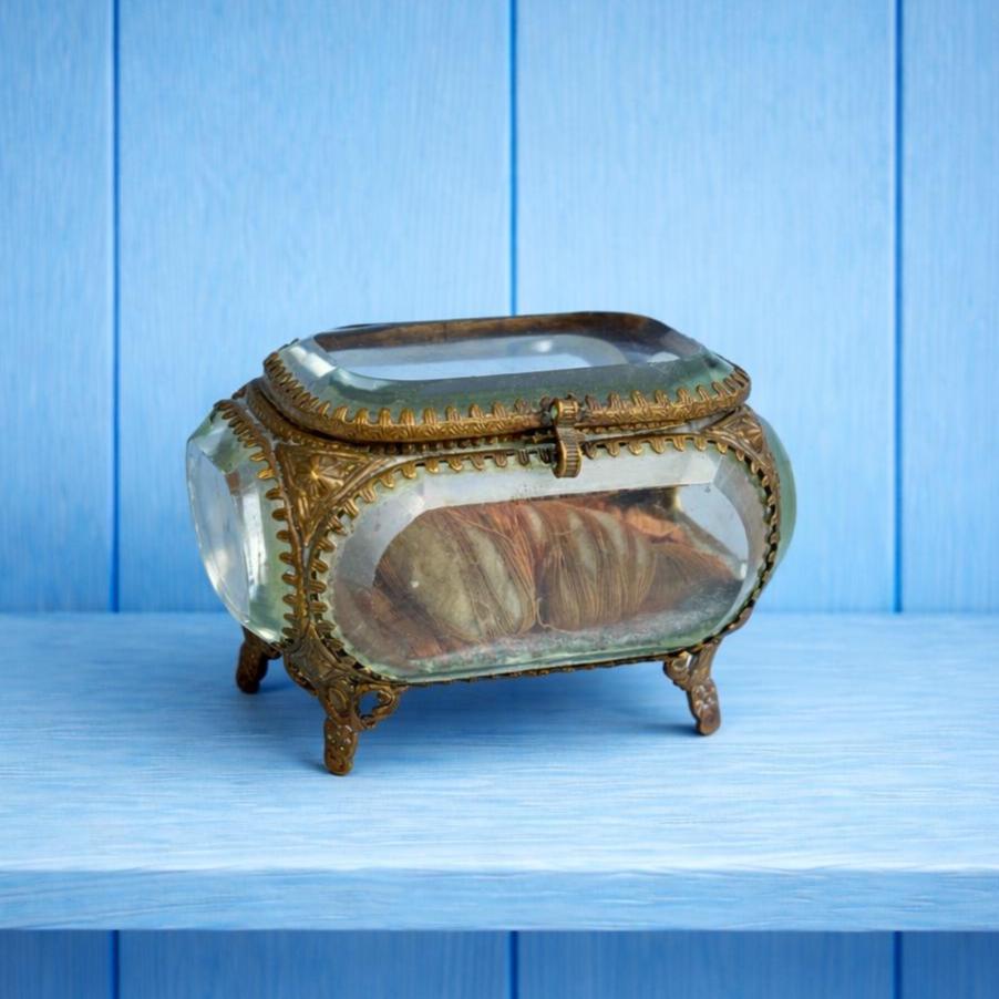 Antique Jewelry Vitrine Beveled Glass Jewellery Casket Circa 1870