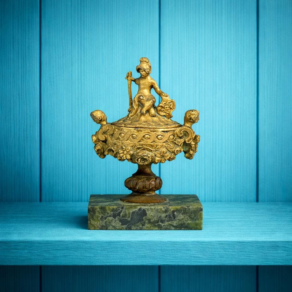 Antique Miniature Gilt Bronze & Marble Paper Weight Bronze Dore Cassolette Napoleon III C 1850
