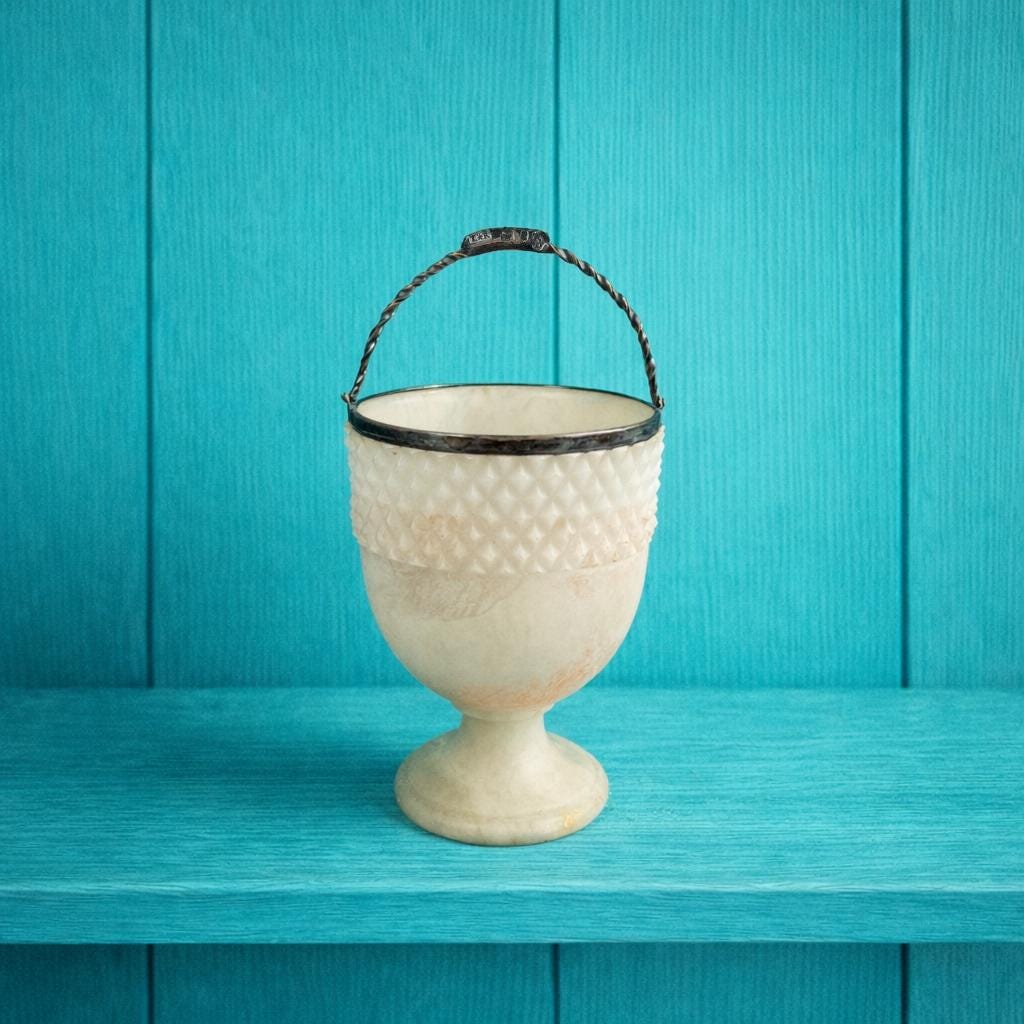 19th Century Swing Handle Alabaster Sugar Basket Sterling Silver Dated 1805