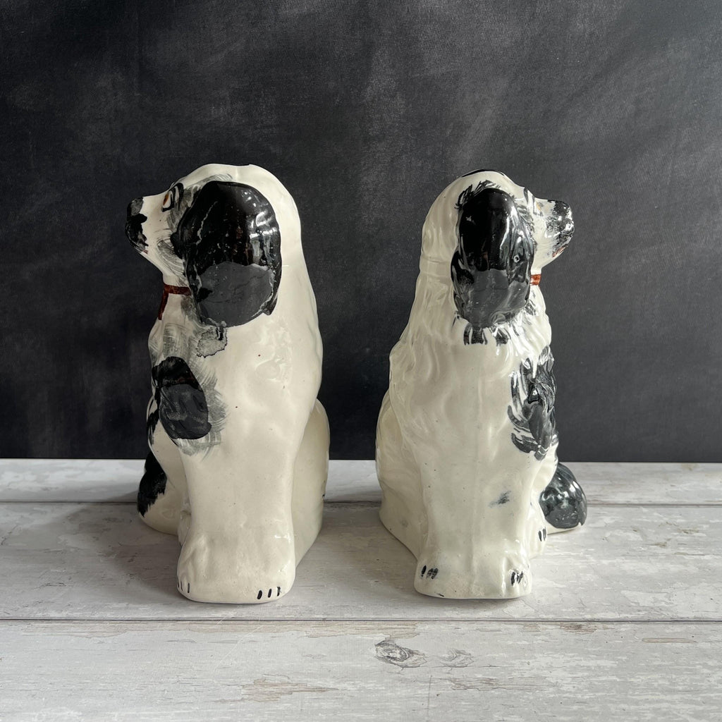 Antique Pair Of Black And White Staffordshire Dogs Fireside Spaniels English C 1920