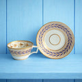 Antique Derby Porcelain Tea Cup and Saucer Leaf Pattern Circa 1810