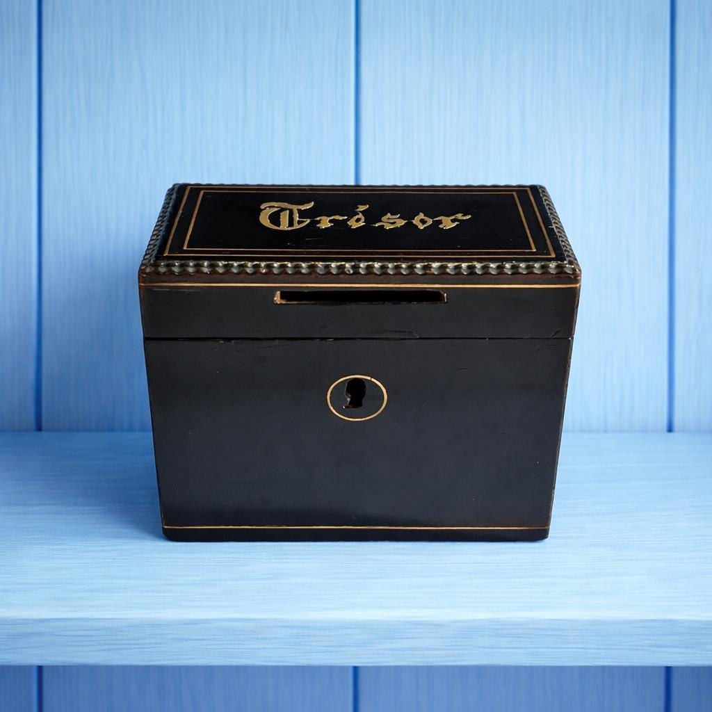 Antique Childs Money Box Money Bank TREASURE C 1860