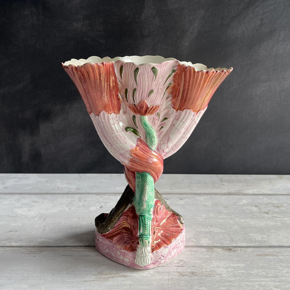19th Century Sunderland Pink Lustre Vase Shell Dolphin Spill Vase