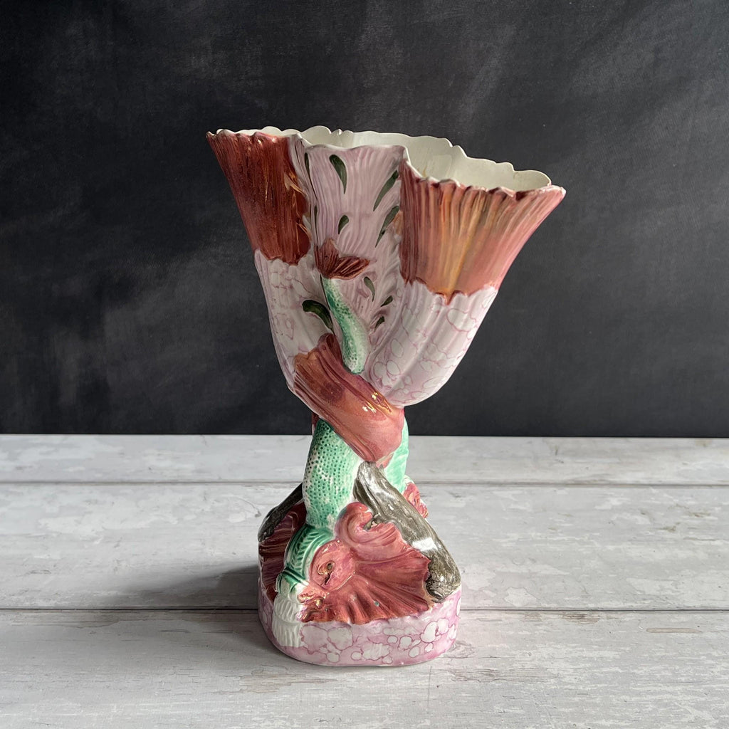 19th Century Sunderland Pink Lustre Vase Shell Dolphin Spill Vase