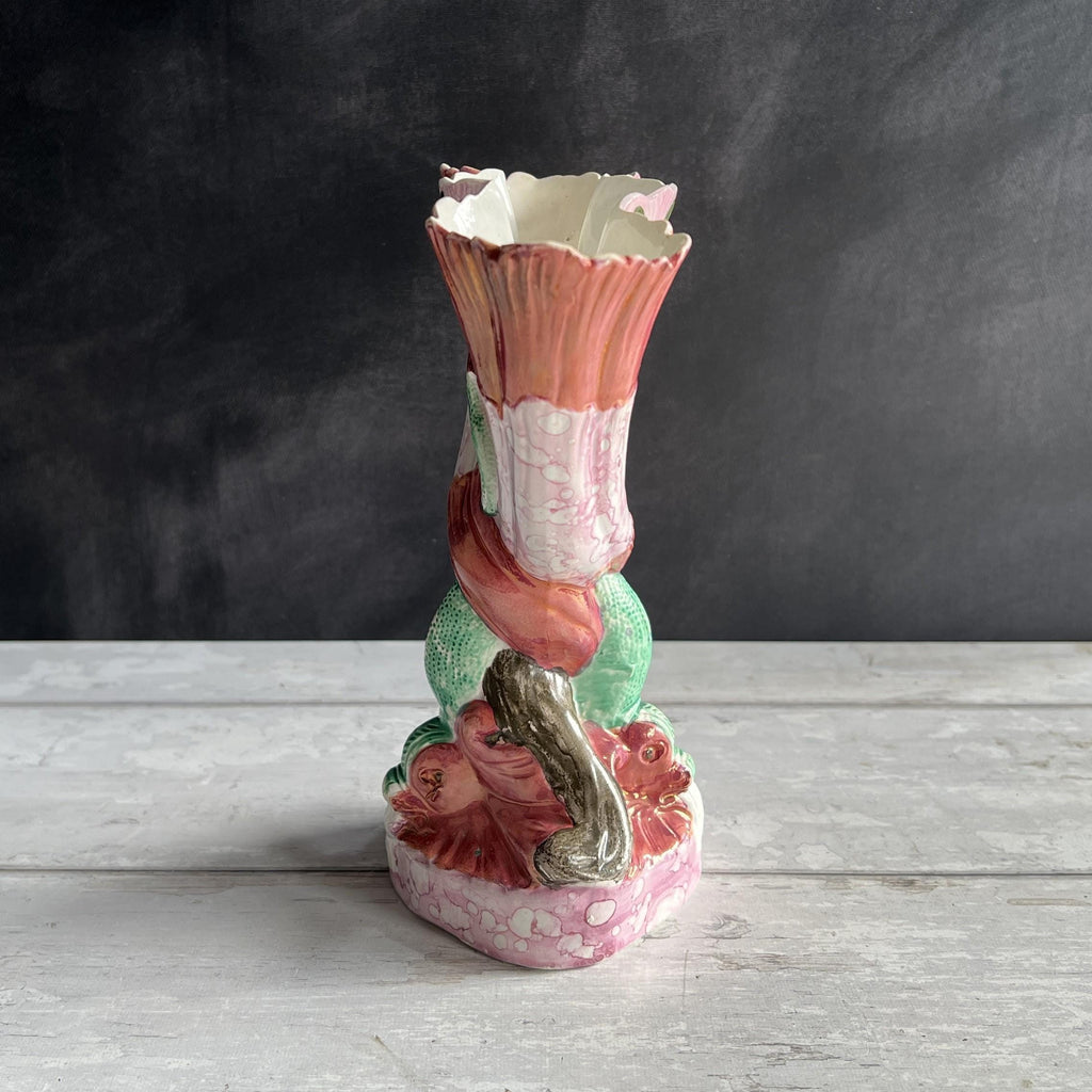 19th Century Sunderland Pink Lustre Vase Shell Dolphin Spill Vase