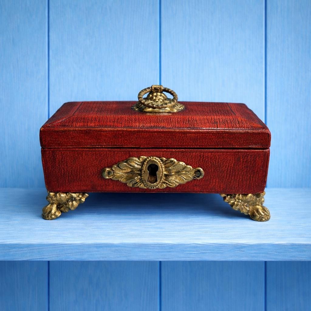 19th Century Georgian Childs Red Leather Sewing Box C 1810 AF