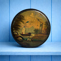 Antique Georgian Papier Mache Snuff Box Hand-Painted Trading Scene