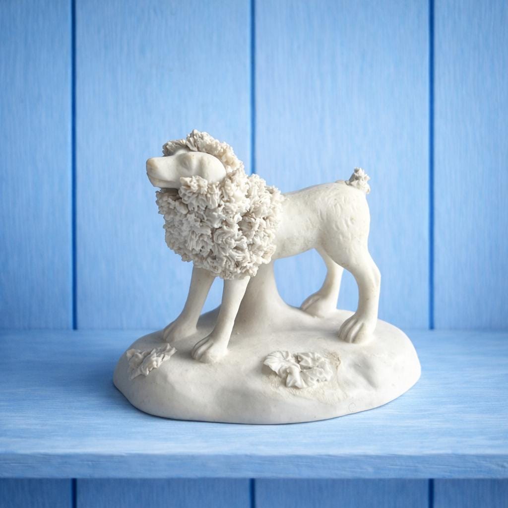 Miniature Chamberlain's Worcester TOY Dog Biscuit Porcelain Poodle with Lion Clip Circa 1830s AF