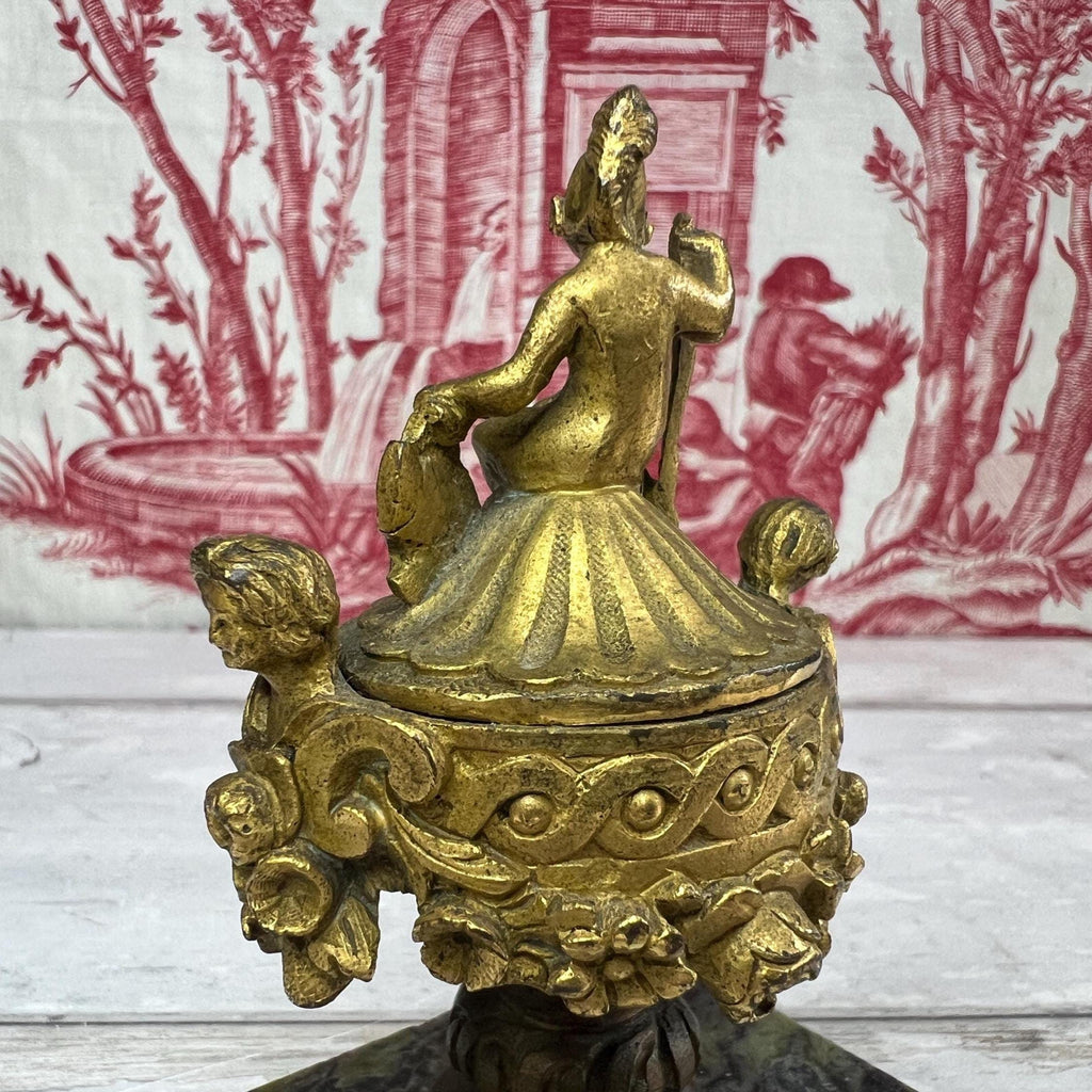 Antique Miniature Gilt Bronze & Marble Paper Weight Bronze Dore Cassolette Napoleon III C 1850