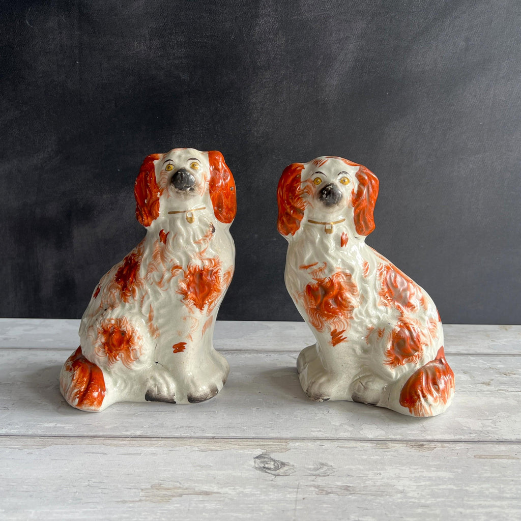 Victorian Pair Staffordshire Dogs Red Fireside Spaniels English C 1870