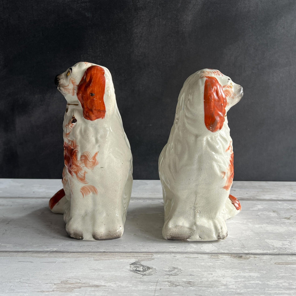 Victorian Pair Staffordshire Dogs Red Fireside Spaniels English C 1870