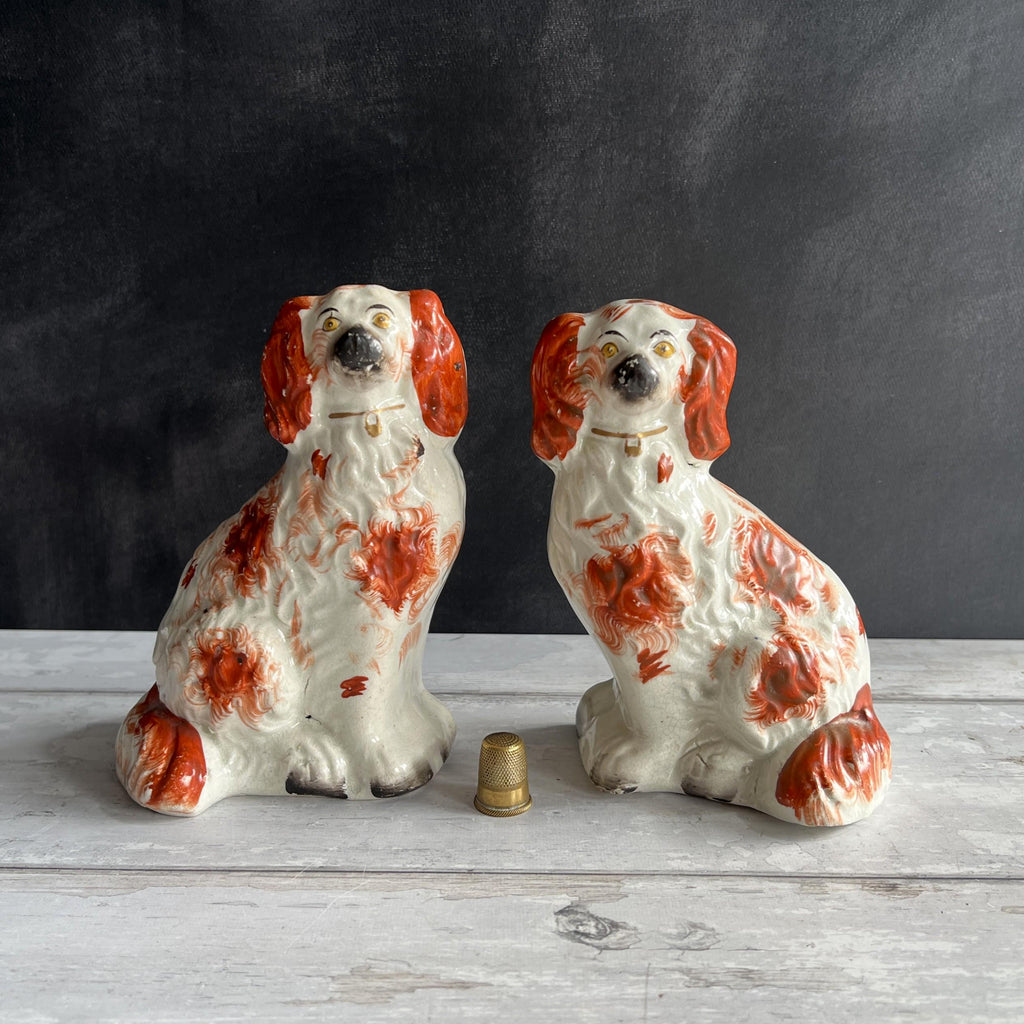 Victorian Pair Staffordshire Dogs Red Fireside Spaniels English C 1870