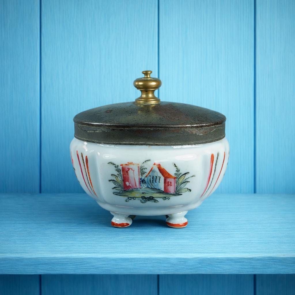 Make Do 18th Century Glass Sugar Box Sucrier Hand Enamelled Circa 1780