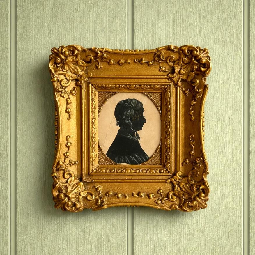 Antique Victorian Portrait Silhouette Lady Wearing Spectacles English Circa 1840