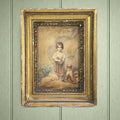 Antique Georgian Watercolor Portrait Child Dog Puppy After William Lodder 1803