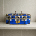 Antique 19th Century Sewing Box Blue Tartan C 1850