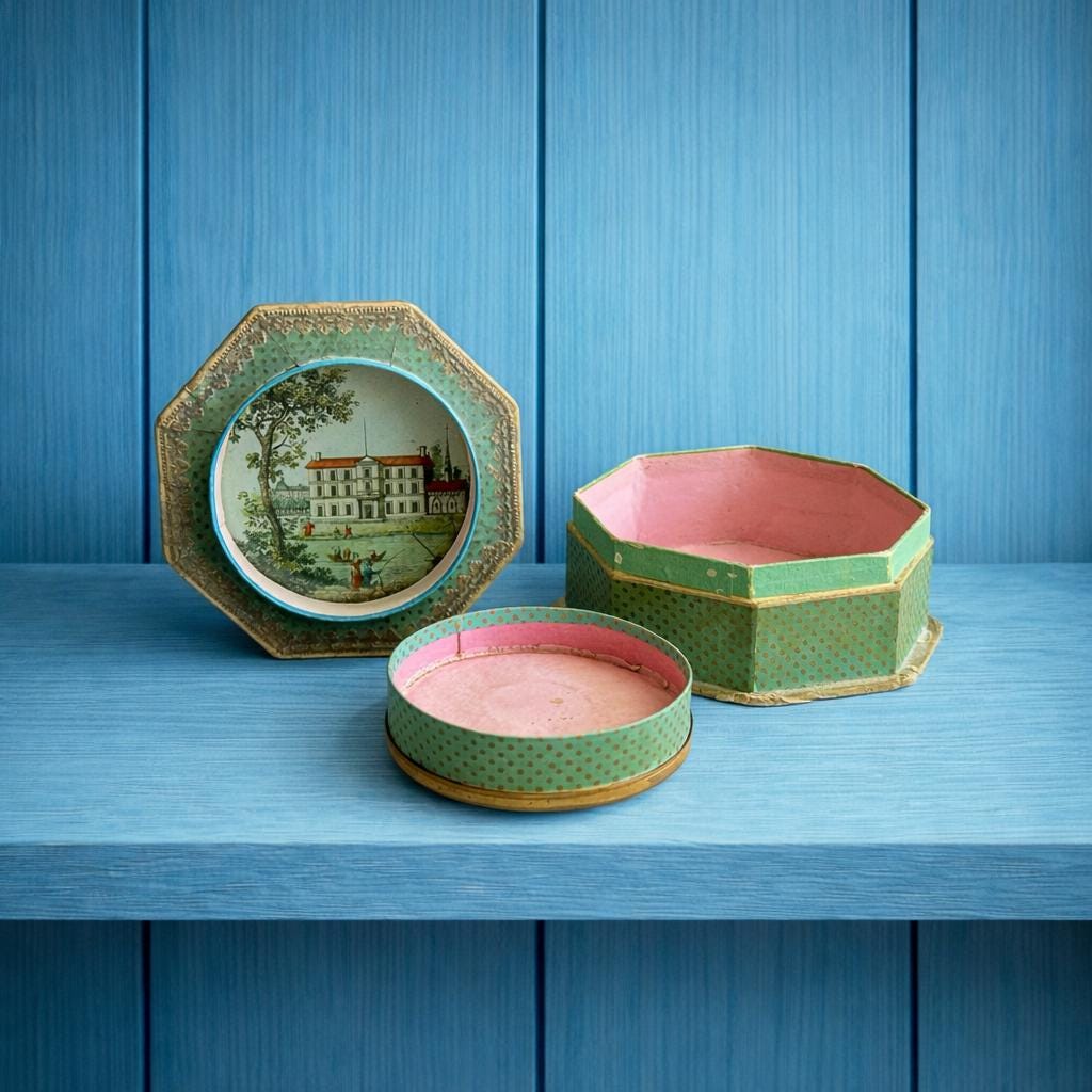 19th Century Octagonal Double Dragee Box Bonbon Box Pin Cushion C 1810