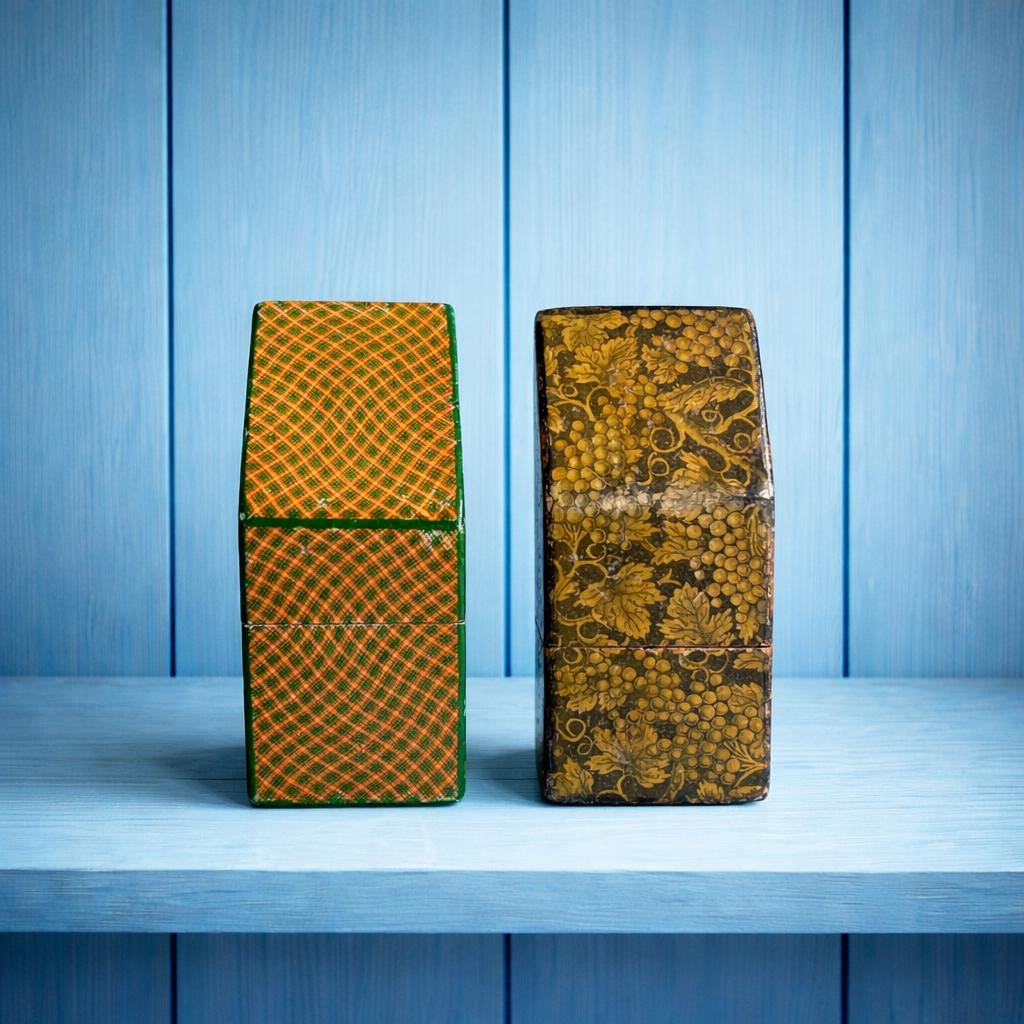 Antique Needles Case Pair Mauchline Ware Needle Packets Boxes C 1860