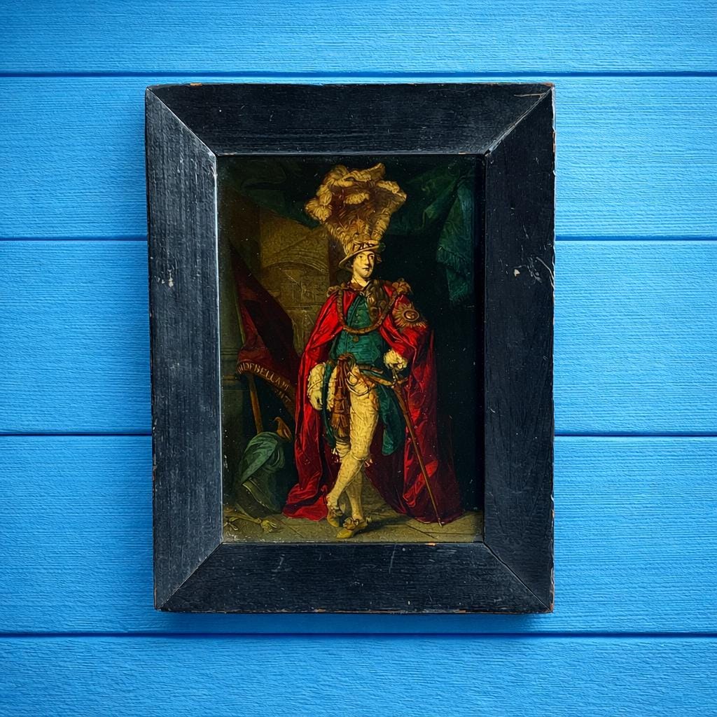 19th Century Reverse Print On Glass Portrait Charles Coote Earl Of Bellamont Ireland After Joshua Reynolds