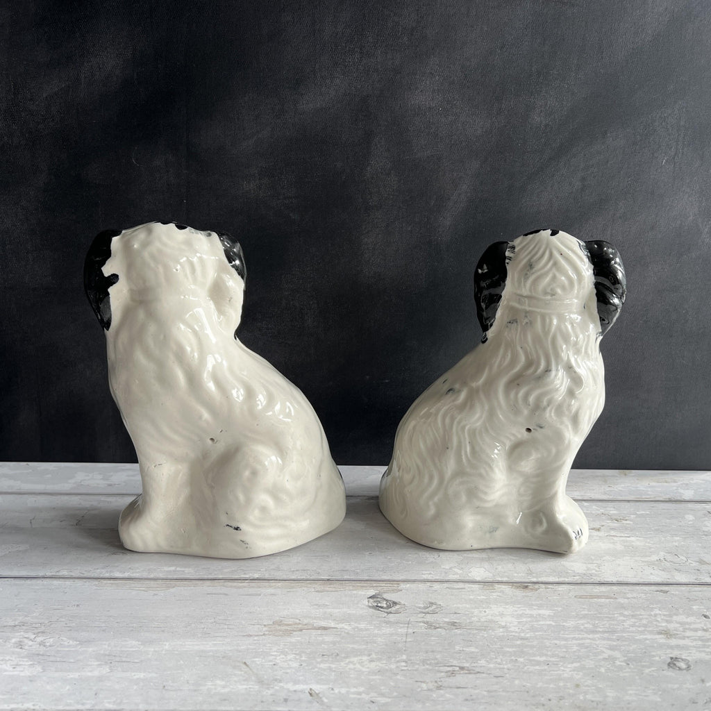 Antique Pair Of Black And White Staffordshire Dogs Fireside Spaniels English C 1920