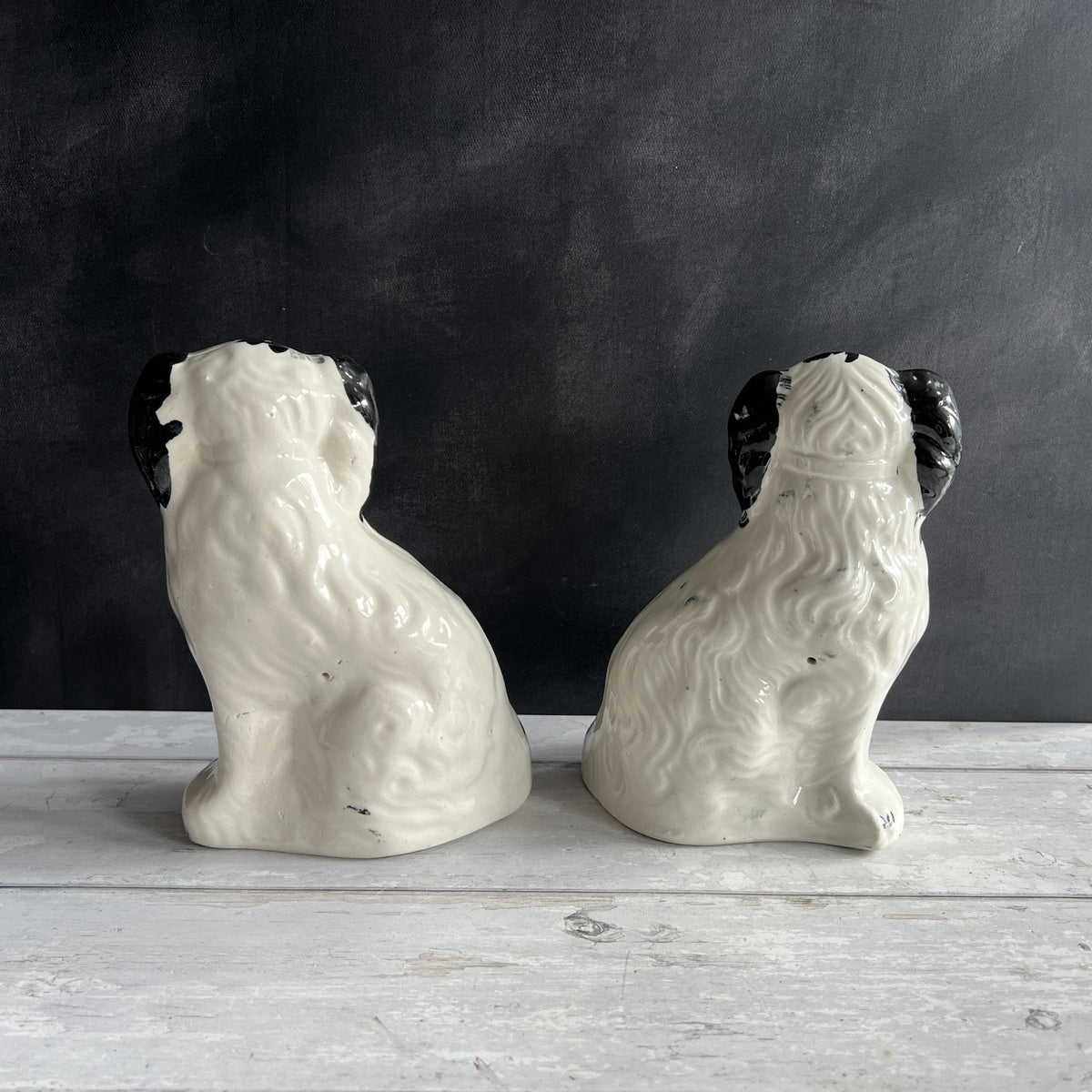 Antique Pair Of Black And White Staffordshire Dogs Fireside Spaniels English C 1920