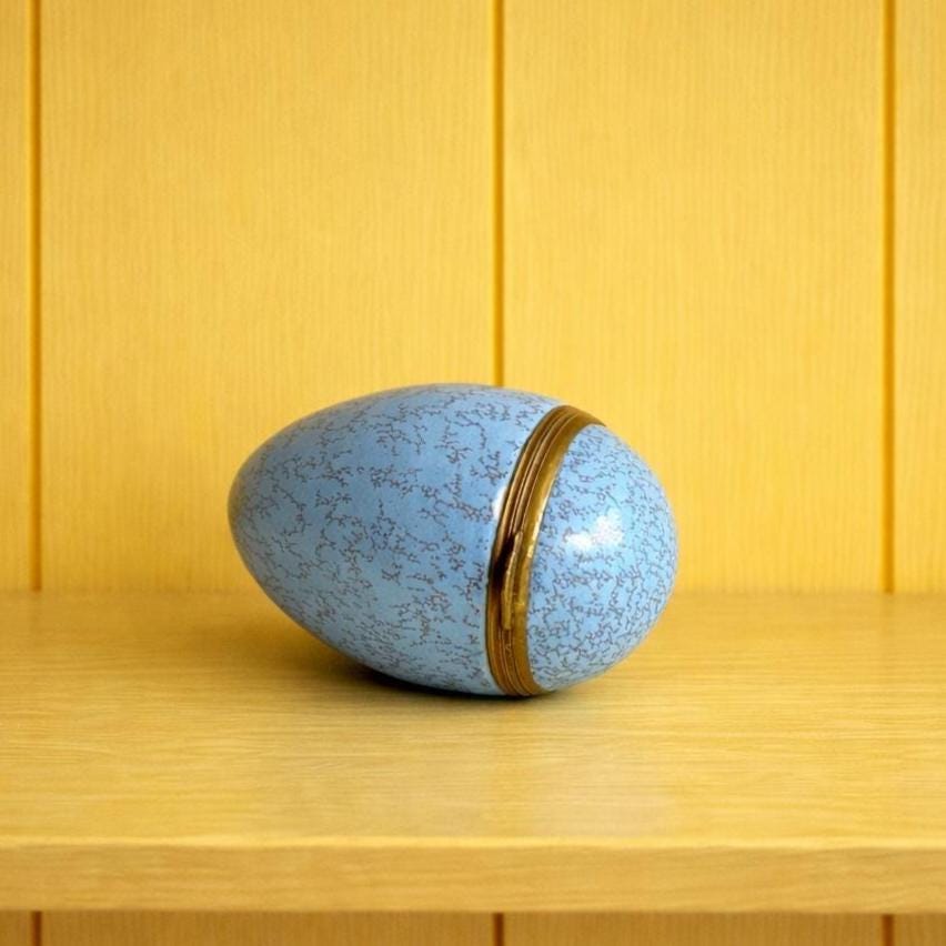 Antique Bilston Enamel Egg Bonbonniere Blue Trinket Box Circa 1780