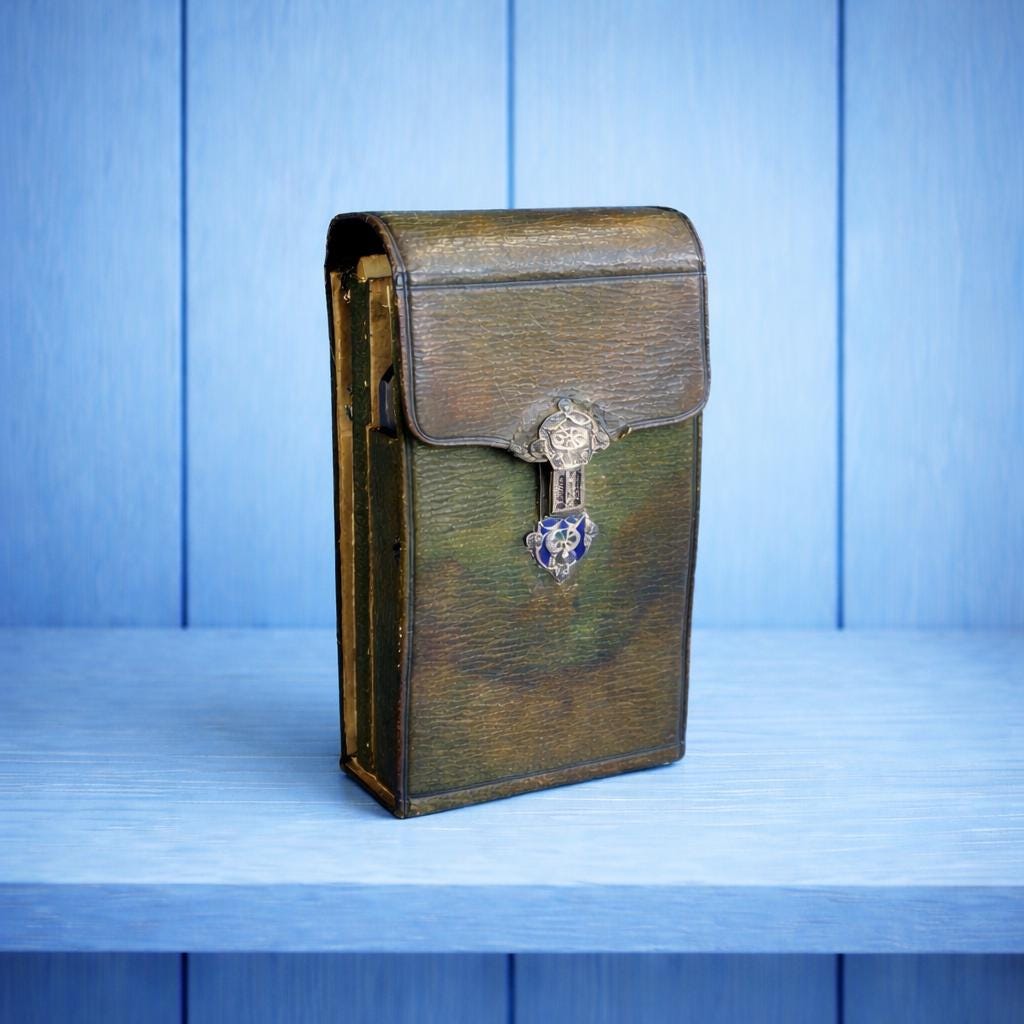 19th Century Green Leather Etui Silver Pencil Perfume Sewing Necessaire