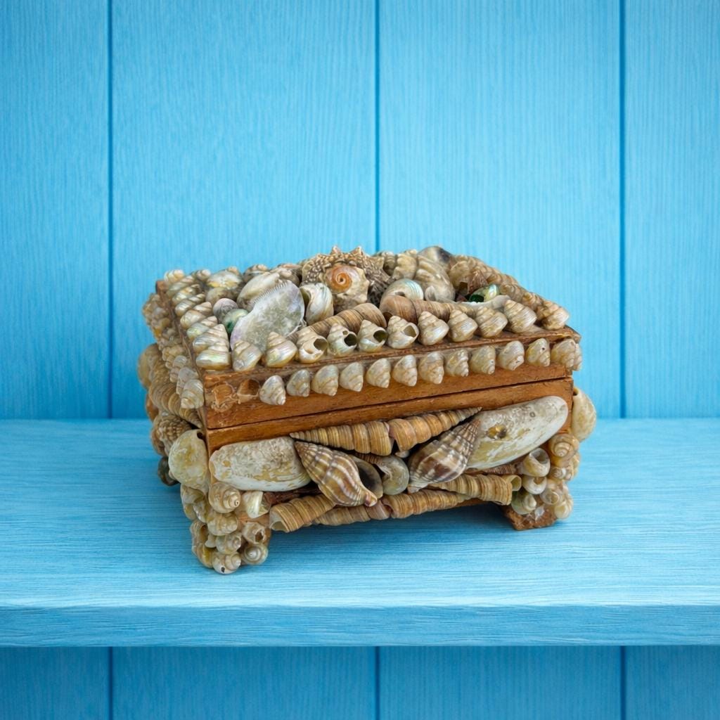 Victorian Sea Shell Trinket Box Shellwork Casket Circa 1900