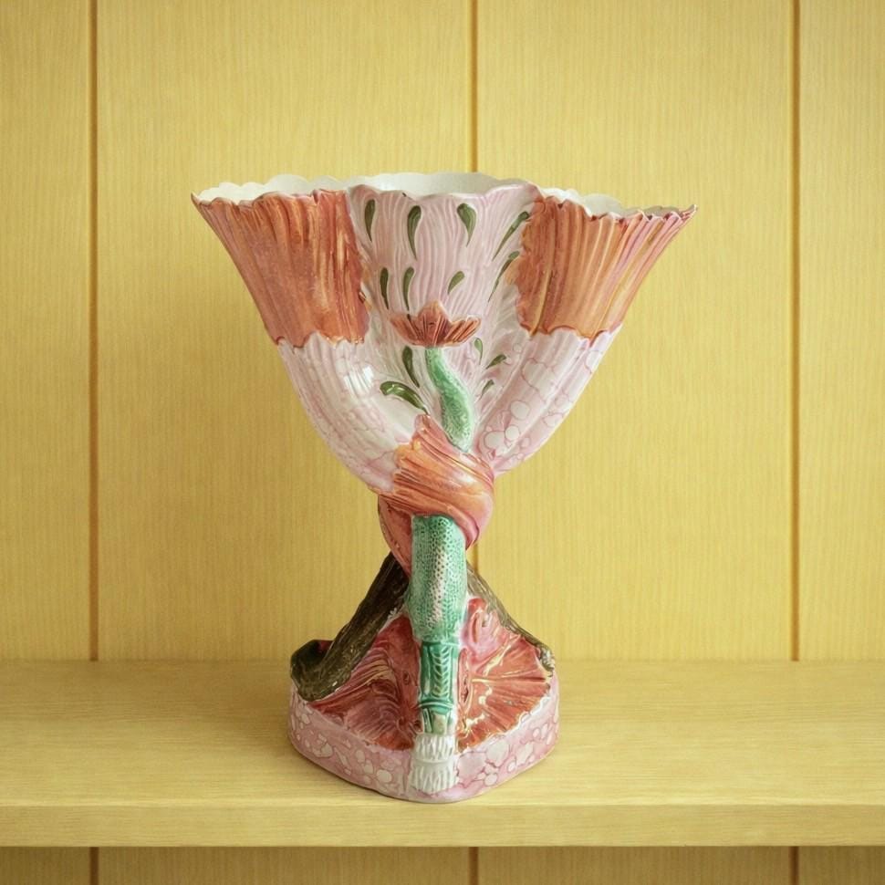 19th Century Sunderland Pink Lustre Vase Shell Dolphin Spill Vase