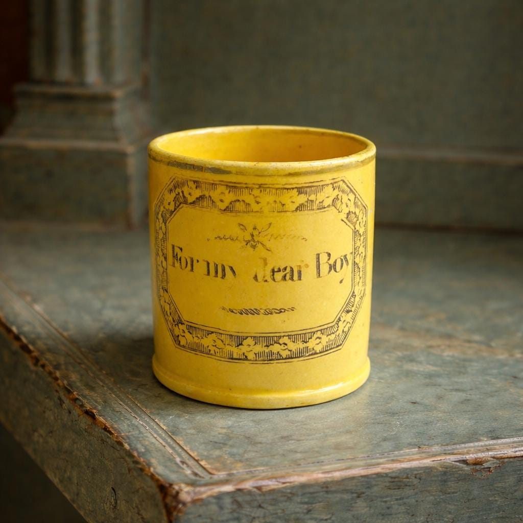 Staffordshire Childs Miniature Canary Motto Mug For My Dear Boy Toy Size Silver Lustre C 1810